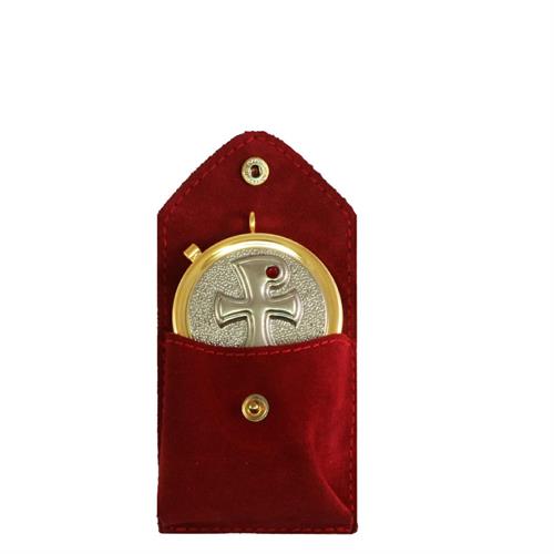 RED SUEDE CASE WITH DECORATIVE PLAQUE PYX