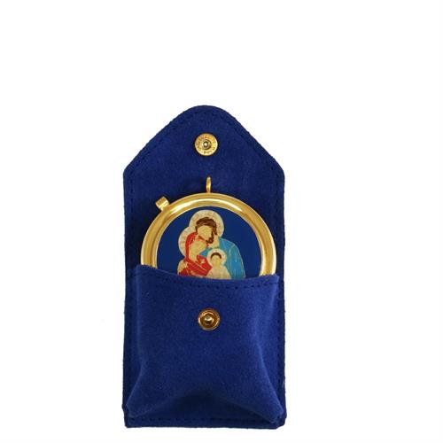 BLUE SUEDE CASE WITH DECORATIVE PLAQUE PYX