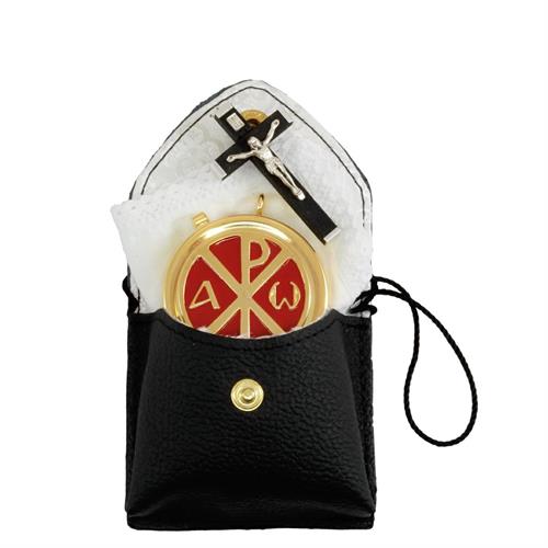 PORTA TECA VERA PELLE NERA CON TECA ALFA E OMEGA