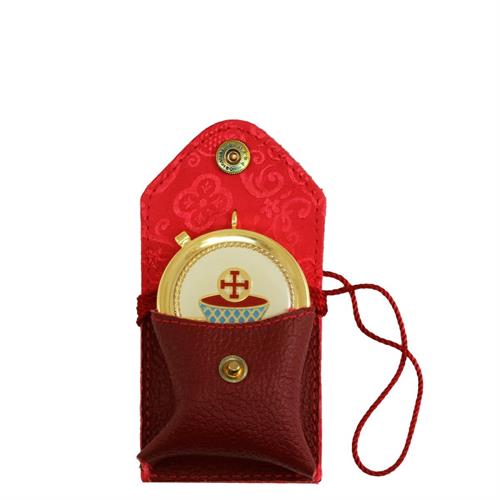 PORTATECA IN VERA PELLE BORDEAUX CON TECA  SMALTATA