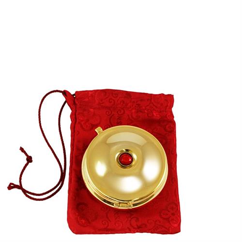 RED SATIN CASE WITH GOLD PLATED PYX AND RED STONE PYX