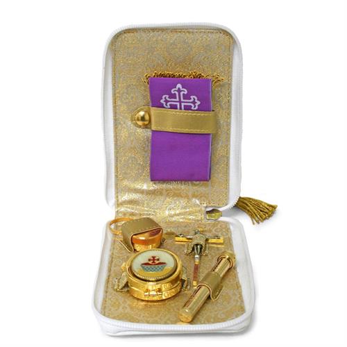 WHITE ECO-LEATHER SICK CALL SET WITH GOLD INSERTS