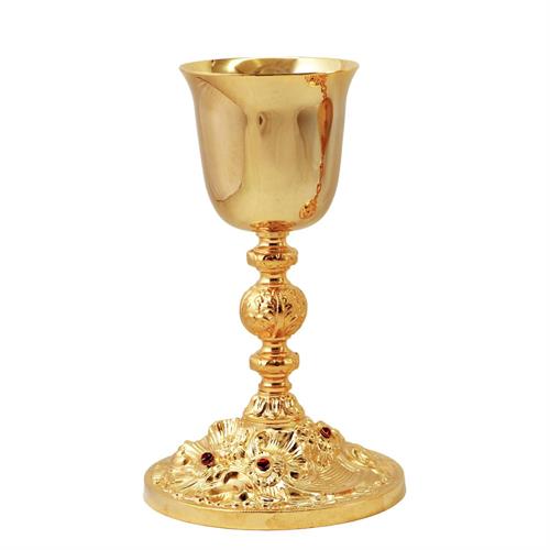 GOLD PLATED BAROQUE STYLE CHALICE  WITH RED STONES