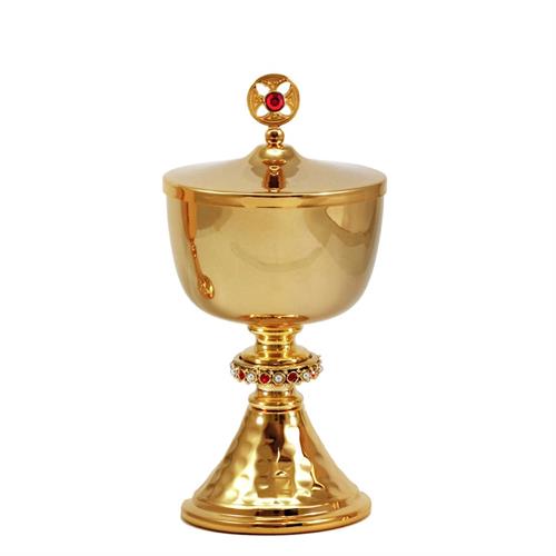 GOLD PLATED TRAVEL CIBORIUM  WITH STONES