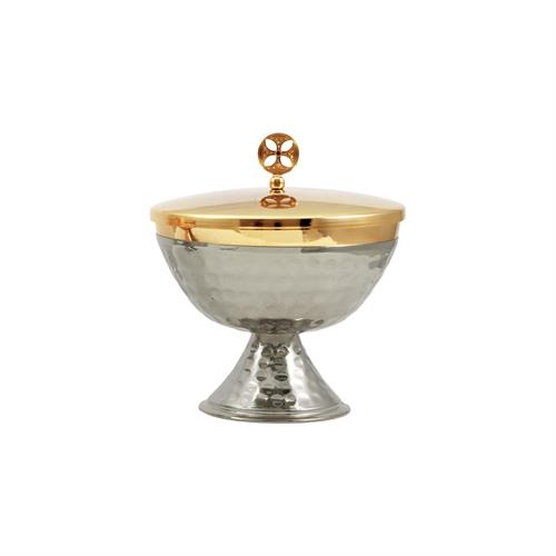 TWO-TONE CIBORIUM WITH HAMMERED BASE AND SAUCER
