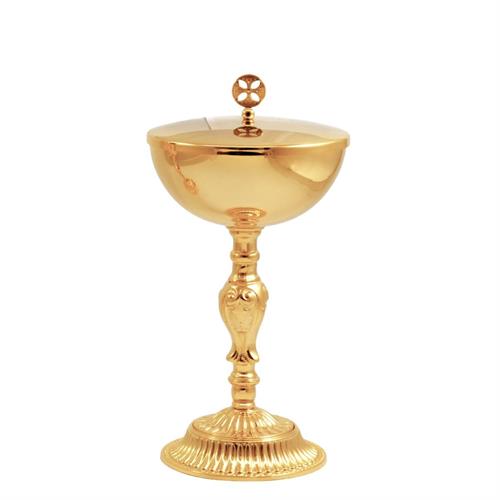GOLD PLATED CIBORIUM WITH CAST BASE AND BAROQUE KNOT