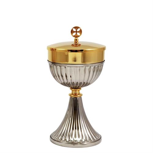 TWO-TONE CIBORIUM WITH BASE AND SAUCER WITH LINES
