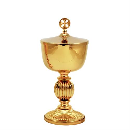 GOLD PLATED TRAVEL CIBORIUM  WITH STRIPED BASE AND KNOT