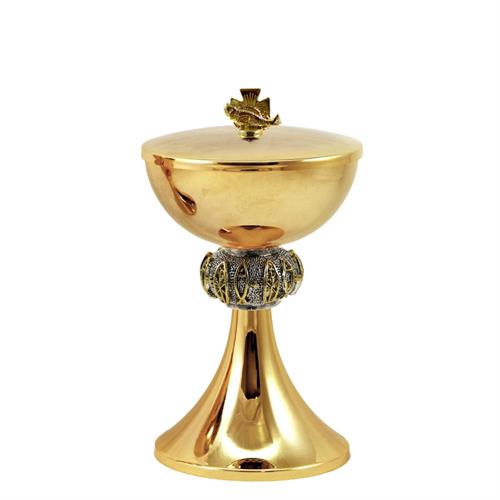 CIBORIUM  WITH FISH KNOT IN ANTIQUE SILVER AND GOLD