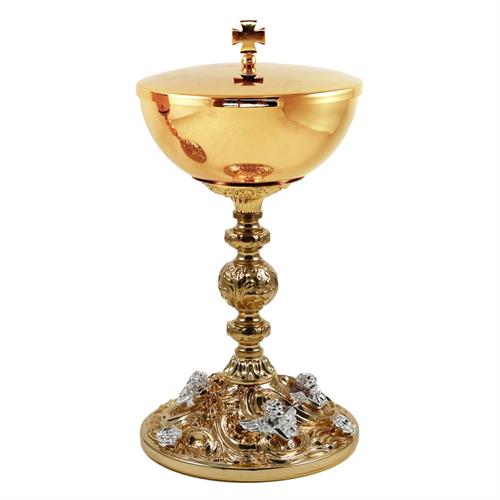 BAROQUE GOLD PLATED CIBORIUM WITH SILVER-PLATED ANGELS