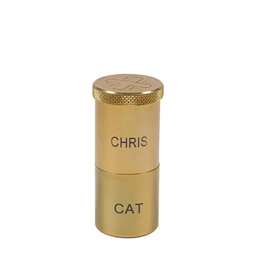 GOLD PLATED DOUBLE HOLY OIL STOCK CHRIS-CAT ENGRAVED CROSS