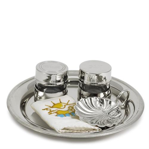 SILVER TONE BAPTISM SET ROUND PLATE
