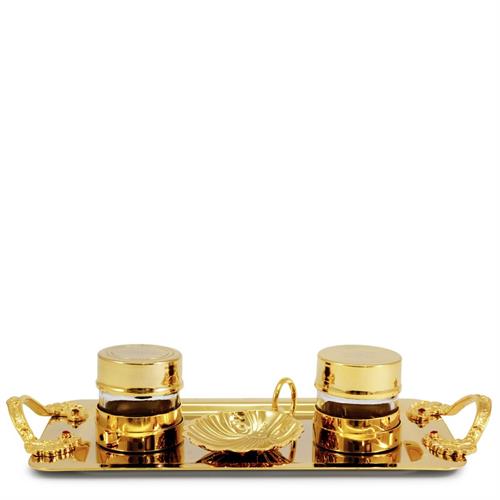 SERVIZIO BATTESIMO DORATO PIATTO CON MANICI