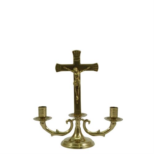 CANDELABRO CON CROCE IN OTTONE LUCIDO