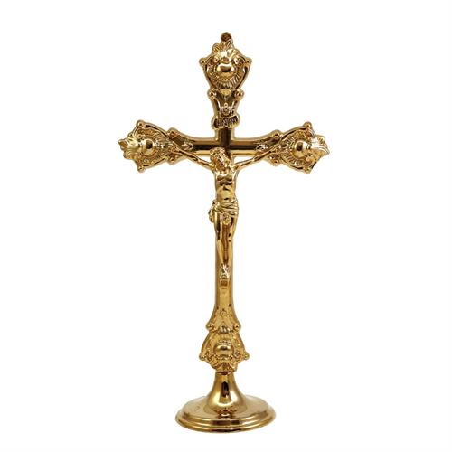 CROCE DORATA SU BASE SEMPLICE H 36 CM.