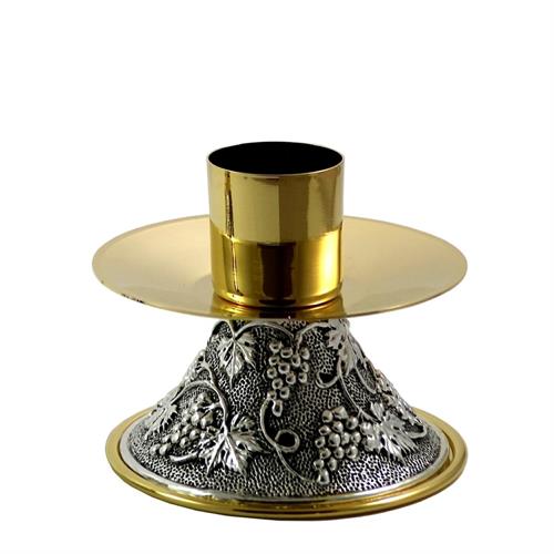 CANDELIERE SU BASE UVA E VITE ARGENTO ANTICO H. 10 CM.