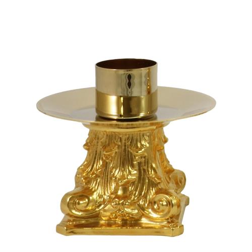 GOLD PLATED BRASS CANDLESTICK ON CAPITAL BASE H. 12.5 CM.