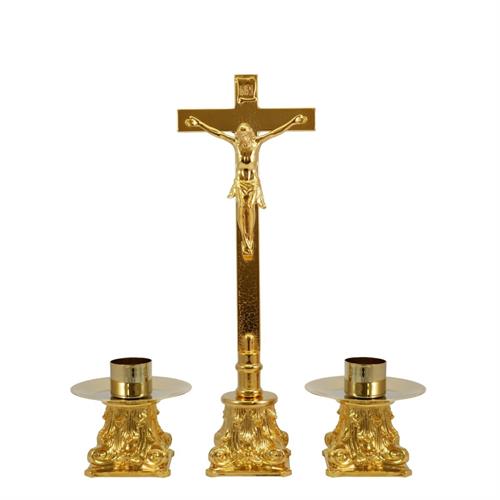 CROCE + 2 CANDELIERI DORATI