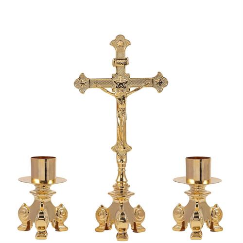 CROCE + 2 CANDELIERI DORATI