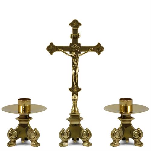 CROCE + 2 CANDELIERI OTTONE LUCIDO