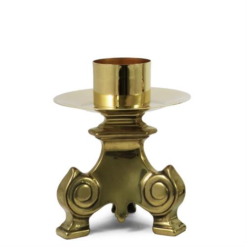 CANDELIERE IN OTTONE LUCIDO SU BASE BAROCCA H. 15.5 CM.