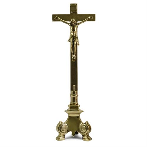 POLISHED BRASS CROSS ON BAROQUE BASE H. 53.5 CM.