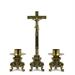 CROSS + 2 ANTIQUE BRASS CANDLESTICKS
