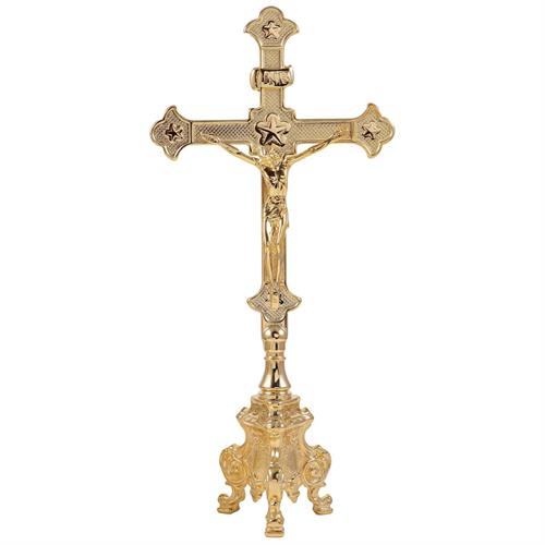 CROSS ON A GOLD PLATED ROCOCO BASE H. 33 CM.