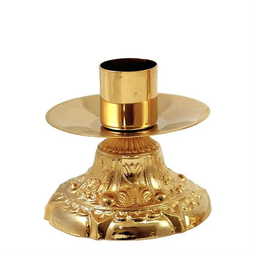 GOLD PLATED CANDLESTICK ON DECORATED BAROQUE BASE H. 8 CM.