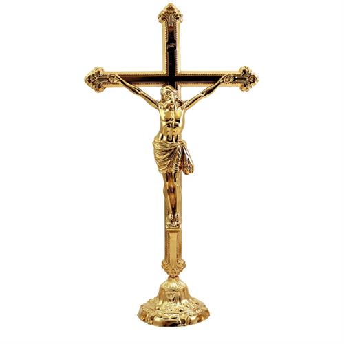 GOLD PLATED CROSS ON DECORATED BAROQUE BASE H. 53 CM.