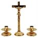 SET ALTARE CROCE + 2 CANDELIERI DORATI