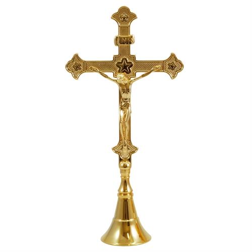 GOLD PLATED CROSS ON SMOOTH BASE H. 30 CM.