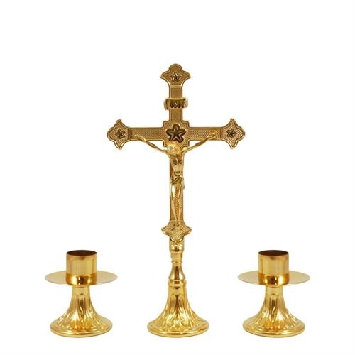 CROCE + 2 CANDELIERI DORATI