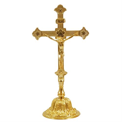 CROCE DORATA SU BASE SU BASE BAROCCA H. 30,5 CM.