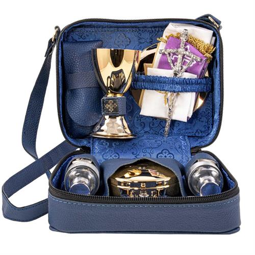 BORSELLO  CELEBRAZIONE VERA PELLE BLU E RASO