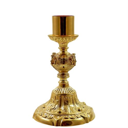GOLD PLATED CANDLESTICK WITH ANGEL KNOT RED STONES H. 21 CM.