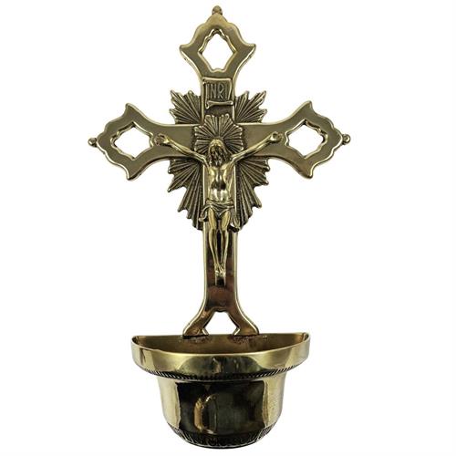 ACQUASANTIERA IN OTTONE CON CROCE BIZANTINA