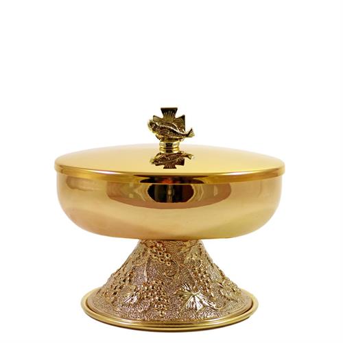GOLD PLATED BOWL CIBORIUM WITH GRAPE BASE