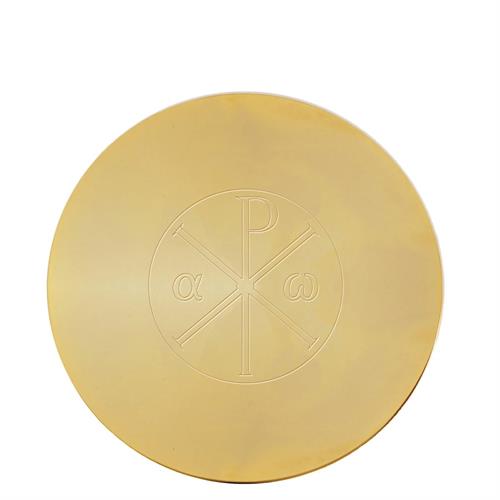 PATENA IN OTTONE DORATO ALFA E OMEGA Ø 14 CM.