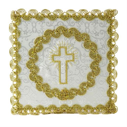 PALLA PER CALICE RASO BIANCO CON CROCE DORATA