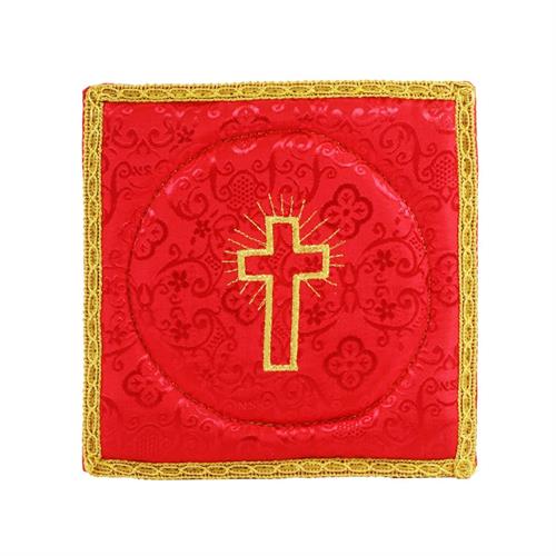 PALLA PER CALICE RASO ROSSO CON CROCE DORATA