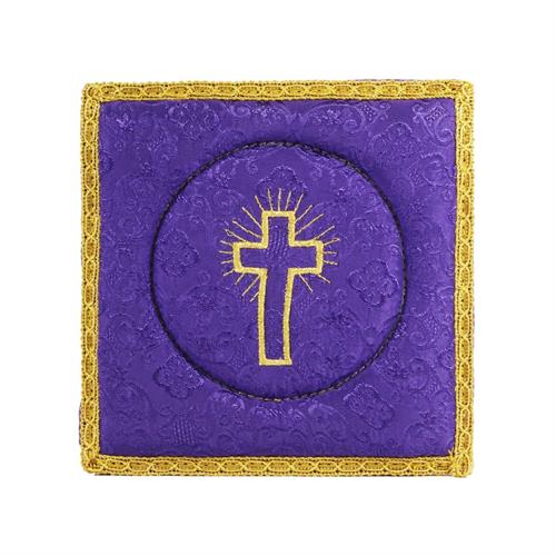 PALLA PER CALICE RASO VIOLA CON CROCE DORATA