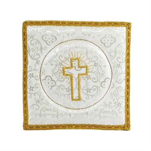 PALLA PER CALICE RASO BIANCO CON CROCE DORATA