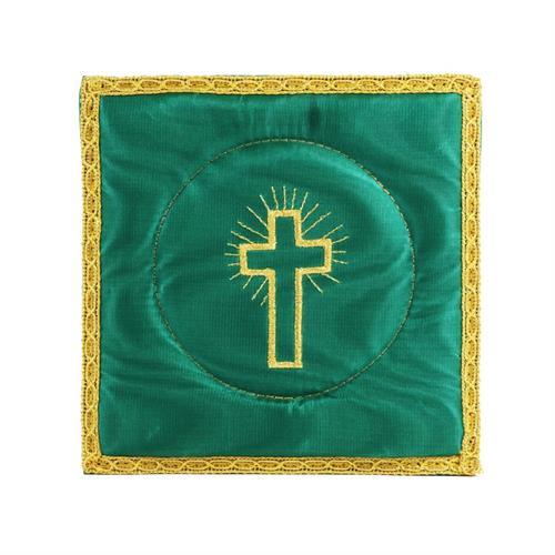 PALLA PER CALICE MOIRE' VERDE CON CROCE DORATA