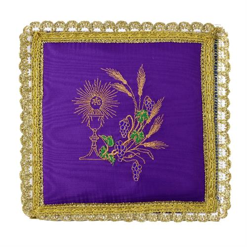 PALL CHALICE PURPLE SATIN EARS OF WHEAT EMBROIDERED 15 x 15 CM.