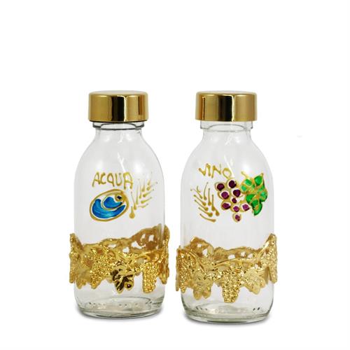GLASS BOTTLES FOR WATER AND WINE GOLD PLATED GRAPES 125 ML