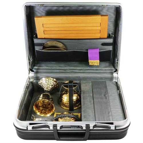 TRAVEL MASS KIT ABS SUITCASE WITH WOODEN BOOKSTAND GREY SATIN