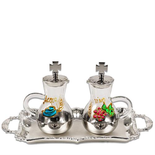 SERVIZIO ACQUA E VINO CON FOGLIE ARGENTATE 75 ML DIPINTE