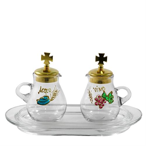 CRUE SET GLASS PLATE 110 ML GOLD PLATED LIDS HAND-PAINTED