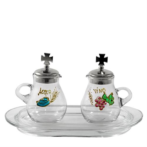 CRUE SET GLASS PLATE 110 ML SILVER TONE LIDS HAND-PAINTED